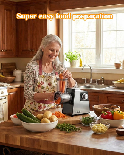 Electric Cheese Grater,5-In-1 Electric Grater,300W Salad Maker,Electric Slicer with One-Touch Control,Food Electric Slicer Shredder,Graters for Kitchen for Vegetables Cucumber Carrots Cabbage Nuts