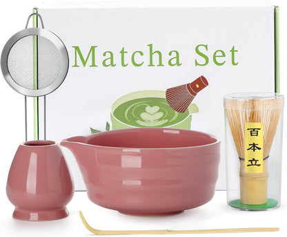 Matcha Whisk Set - 5PCS Matcha Set Includes 17OZ Chawan with Spout, Bamboo Chasen Whisk with Ceramic Holder, Matcha Scoop and Stainless Sifter, Matcha Kit for Ceremony, Gift for Matcha Lovers