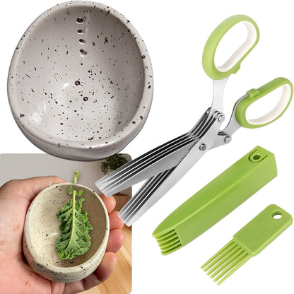 2026 Latest Herb Stripper Pottery Bowl Cutter Tool: Stripping Ceramic Fresh Herbs Kale Striper Cilantro Cutting Razor Gifts Herbalists Peeler Shredder Chopper Clay Copper Small Cup Grater (BLUE)