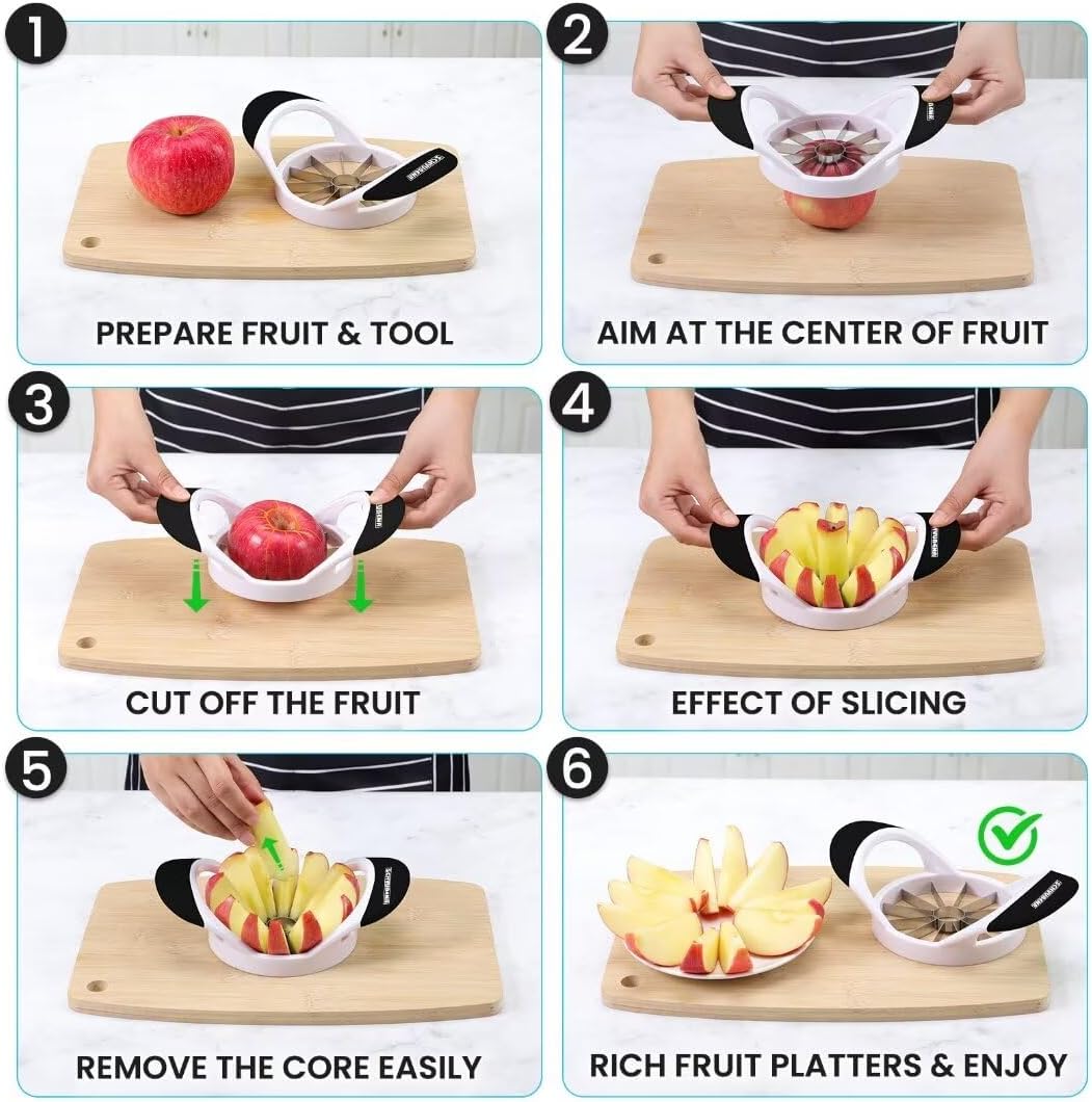 SCHVUBENR 12-Blade Apple Slicer and Corer - 4.72 Inch Sharp Stainless Steel Apple Cutter - Professional Apple Divider Tool for Quick Slices - Easy to Use & Clean - Slice Fruits with Ease - Black