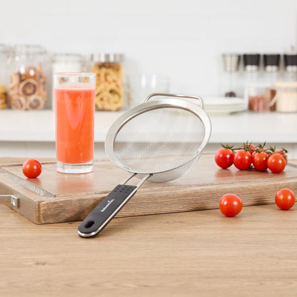 Restaurantware Fine Mesh Strainer Set of 3 Different Sizes with Silicone Handle Stainless Steel Extra Fine Mesh Strainer Heat-Resistant Handle Dishwasher-Safe for Rice, Quinoa, Pasta