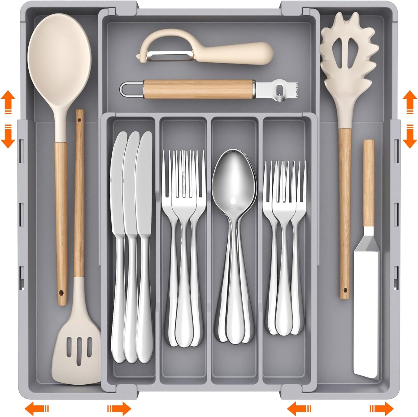 Lifewit Silverware Drawer Organizer, Expandable Utensil Tray for Kitchen, BPA Free Flatware and Cutlery Holder, Adjustable Plastic Storage for Spoons Forks Knives, 4-7 Slots, Black