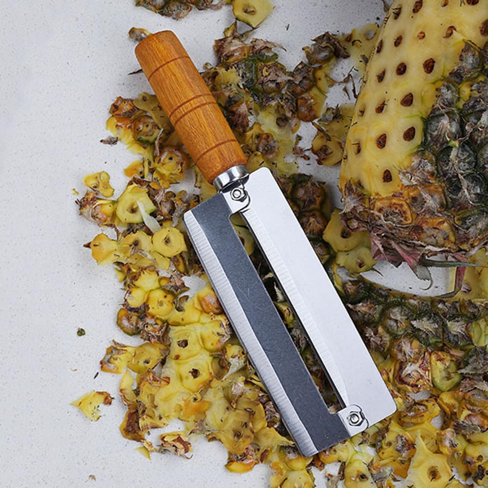 BESTonZON Pineapple Knife Peeler with Wooden Handle Stainless Steel Sugar Cane Cutter Fruit Peeling Knife for Kitchen Use 10.2 Inch