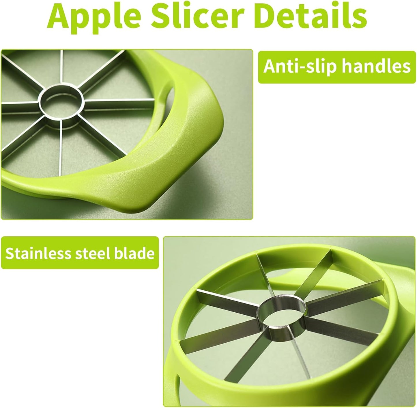 2 Pack Apple Slicer 8 Super Sharp Stainless Steel Blades Apple Slicer, Corer and Divider, Heavy Duty Stainless Steel Apple Cutter, Dishwasher Safe (B)