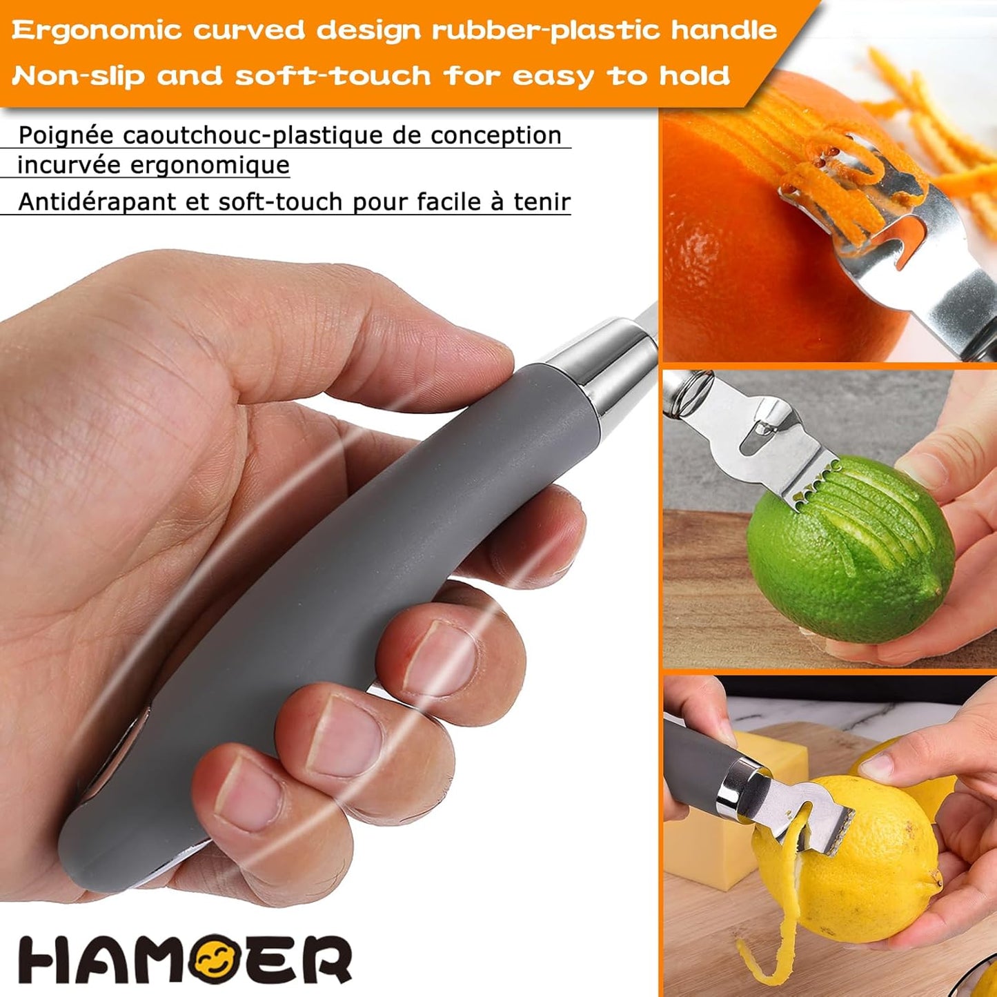 Lemon Citrus Zester Tool Cheese Grater for kitchenaid-Multipurpose grooved channel knife scraper,Stainless steel blade and ergonomically designed curved handle