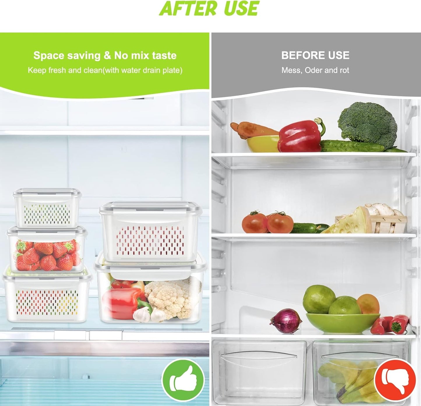 12 Pieces Fruit Storage Containers For Fridge, 6 Pack BPA-Free Fresh Food Containers with Removable Colanders and Airtight Lids, Fresh for Fruit Berry Produce Vegetable, Dishwasher & Microwave Safe