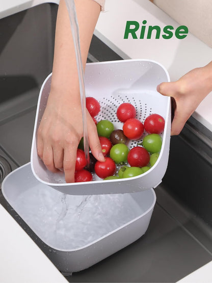 Colander for Kitchen, Detachable Fruit Bowl with Drip Tray, Plastic Food Strainer for Fruits, Vegetables, Berries and Pasta, Colander Set for Home and RV Use, Dishwasher Safe