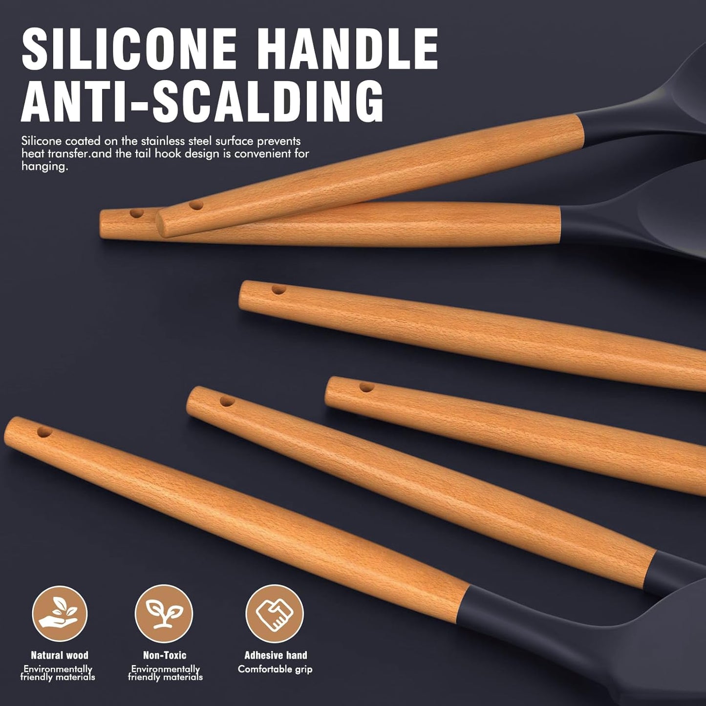 AVGPD Silicone Cooking Utensils Set, Silicone Utensils for Cooking, 446° Heat Resistant Kitchen Utensil Silicone Spatula Sets, Kitchen Gadgets for Non-Stick Cookware BPA FREE (Cream White)