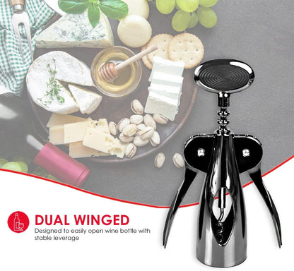 HomeBasics Wine Opener – Premium Zinc Plated Steel Wing Corkscrew – Black Onyx