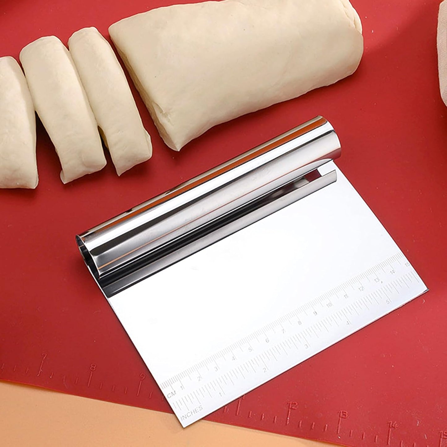 CoguZed 2 Pack Stainless Steel Pastry and Dough Cutter/Scraper/Knife Set, Ideal for Baking, Bread, Cake, Pizza, Multi purpose Bench Scraper with Measuring Scale