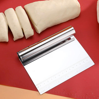 CoguZed 2 Pack Stainless Steel Pastry and Dough Cutter/Scraper/Knife Set, Ideal for Baking, Bread, Cake, Pizza, Multi purpose Bench Scraper with Measuring Scale
