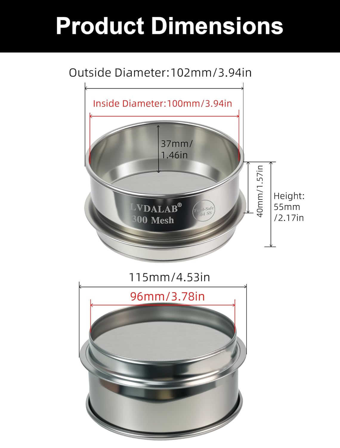 All 304 Stainless Steel Mesh Lab Sieve, 30 Mesh (0.6mm) Aperture Test Sieve, 4inch(10cm) Standard Analysis Sample Test Sieves for Industrial Laboratory Homes