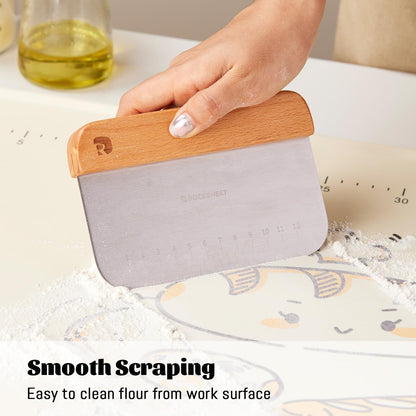Bench Scraper & Chopper, Stainless Steel Dough Cutter with Wooden Handle, Thick Sharp Blades Pizza Bread Cutter, Multipurpose Kitchen Tool for Baking Cooking