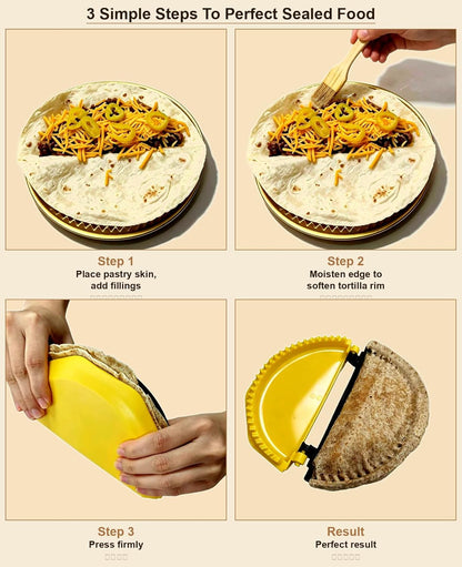 4-in-1 Nesting Tortilla Sealer & Crimper | 4/6/8/10-inch Sizes for Tortilla Wraps, Quesadillas, Burritos, Tacos, Dumplings & More | BPA-Free, Seal, Easy to Store, Dishwasher Safe, Yellow & Black