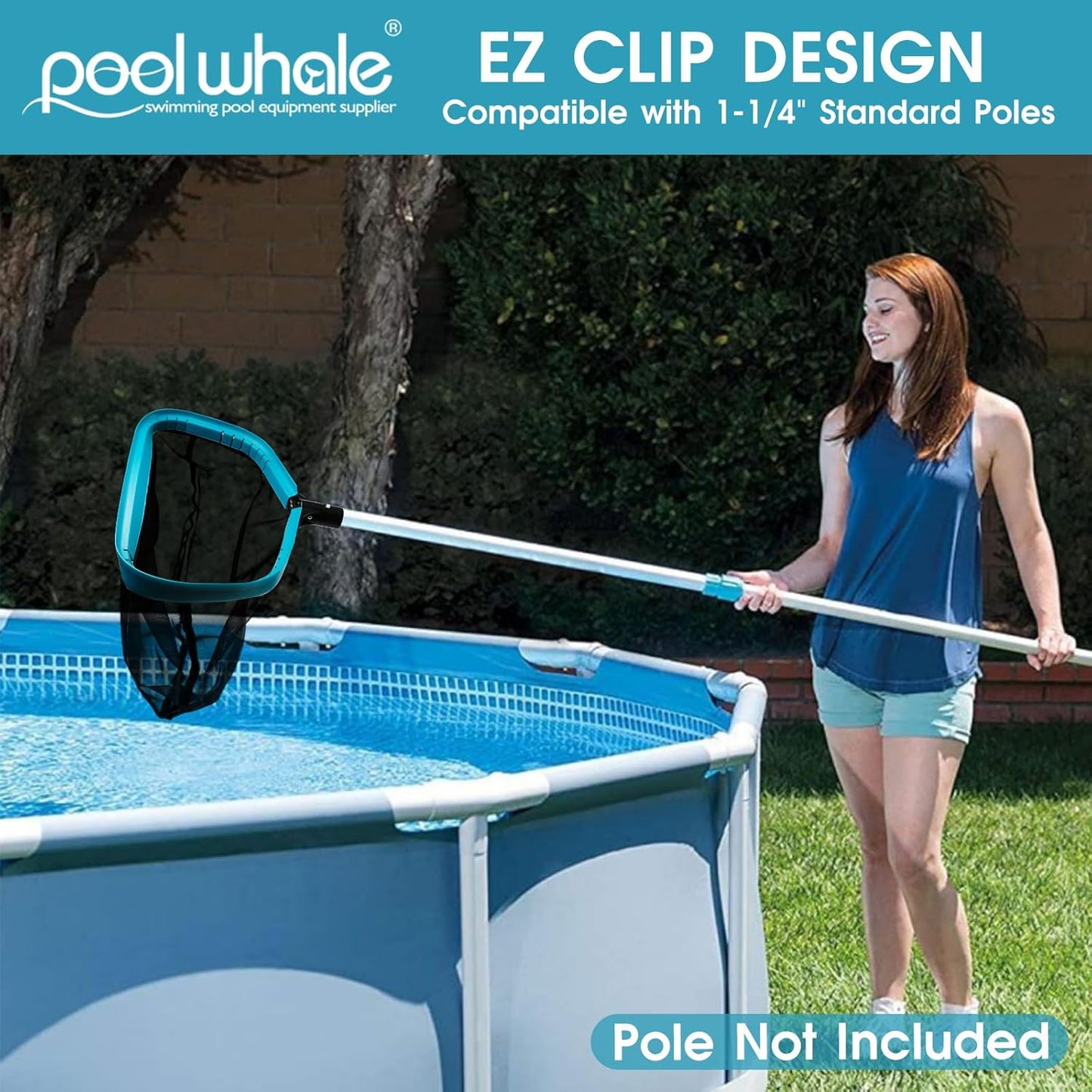POOLWHALE Professional Pool Skimmer Net,Fine Mesh Net Bag,Heavy Duty Swimming Leaf Skimmer Cleaning Tool - Fast Cleaning,Debris Pickup Removal- Fits Standard Swimming Pool Poles(No Pole)