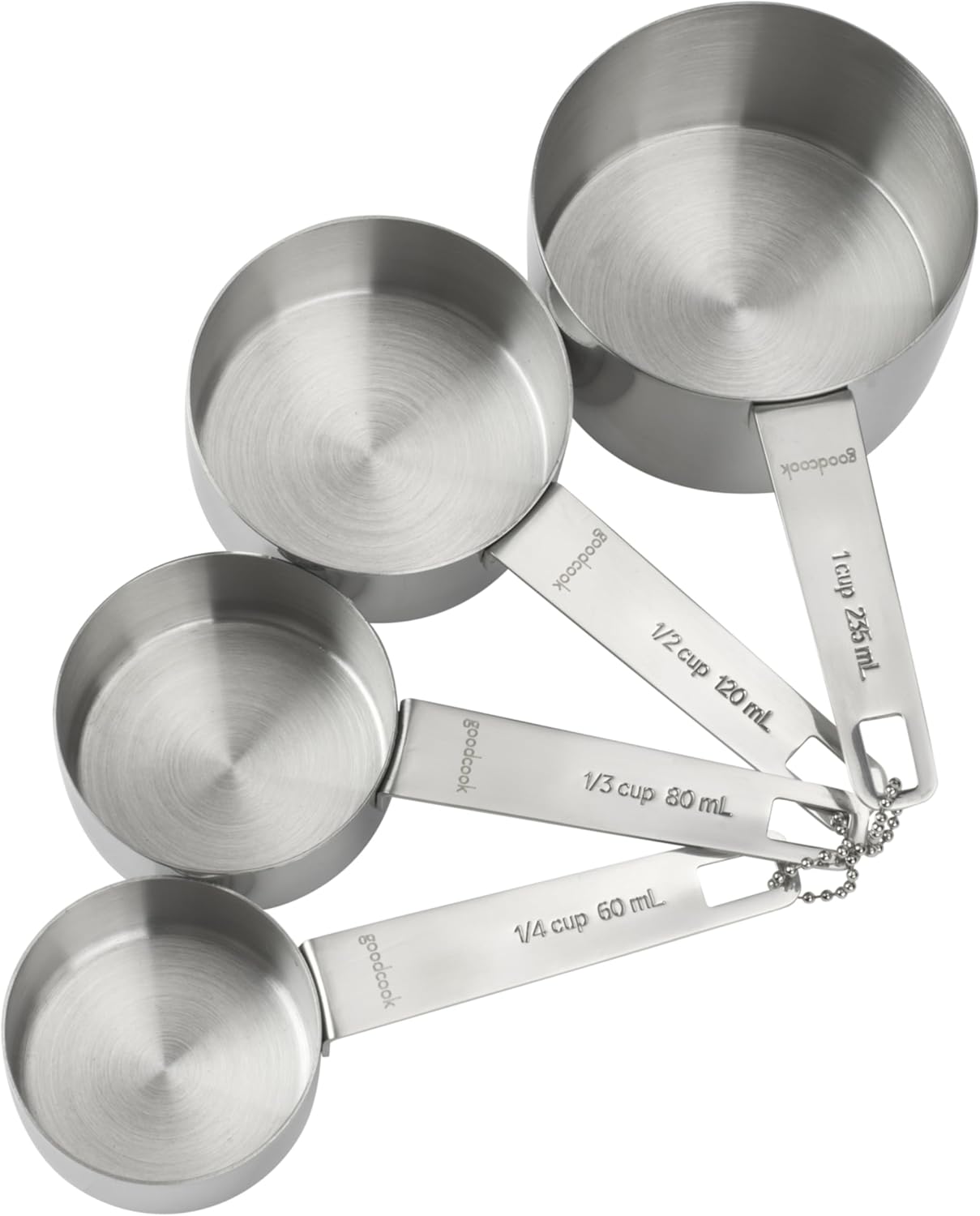 GoodCook Gourmet Measuring Cup Set, Stainless Steel 4-pc., 1/4, 1/3, 1/2, 1 Cup etched measurements