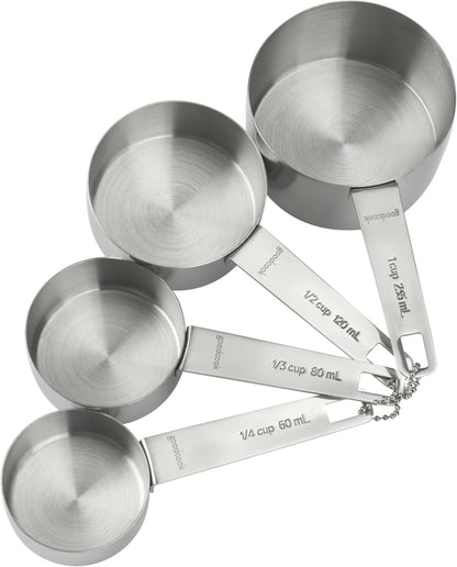 GoodCook Gourmet Measuring Cup Set, Stainless Steel 4-pc., 1/4, 1/3, 1/2, 1 Cup etched measurements