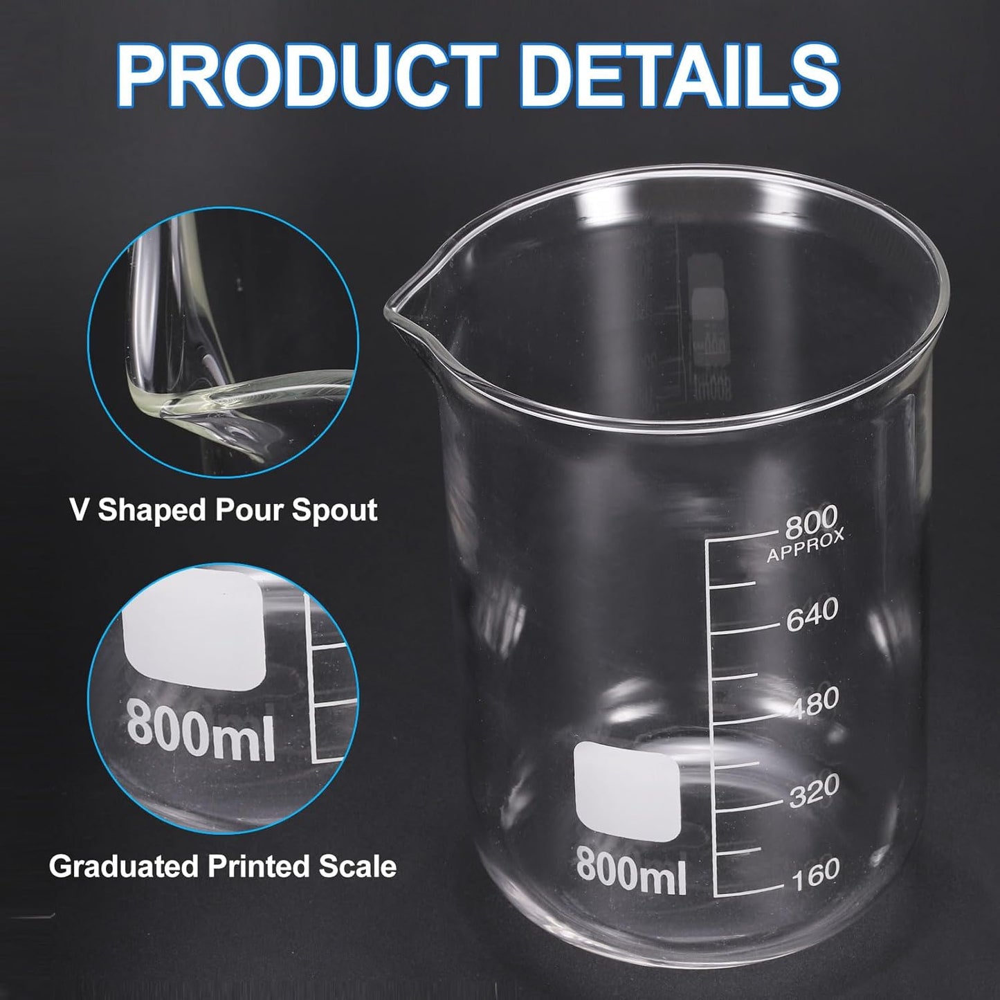 PATIKIL 250ml Glass Beaker, 2 Pack Measuring Glass Beaker Graduated Borosilicate Lab Cups Mug Low Form Heat Safe Transparent with 50pcs Wood Sticks for Laboratory Science Kitchen Liquids
