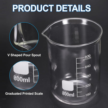 PATIKIL 250ml Glass Beaker, 2 Pack Measuring Glass Beaker Graduated Borosilicate Lab Cups Mug Low Form Heat Safe Transparent with 50pcs Wood Sticks for Laboratory Science Kitchen Liquids