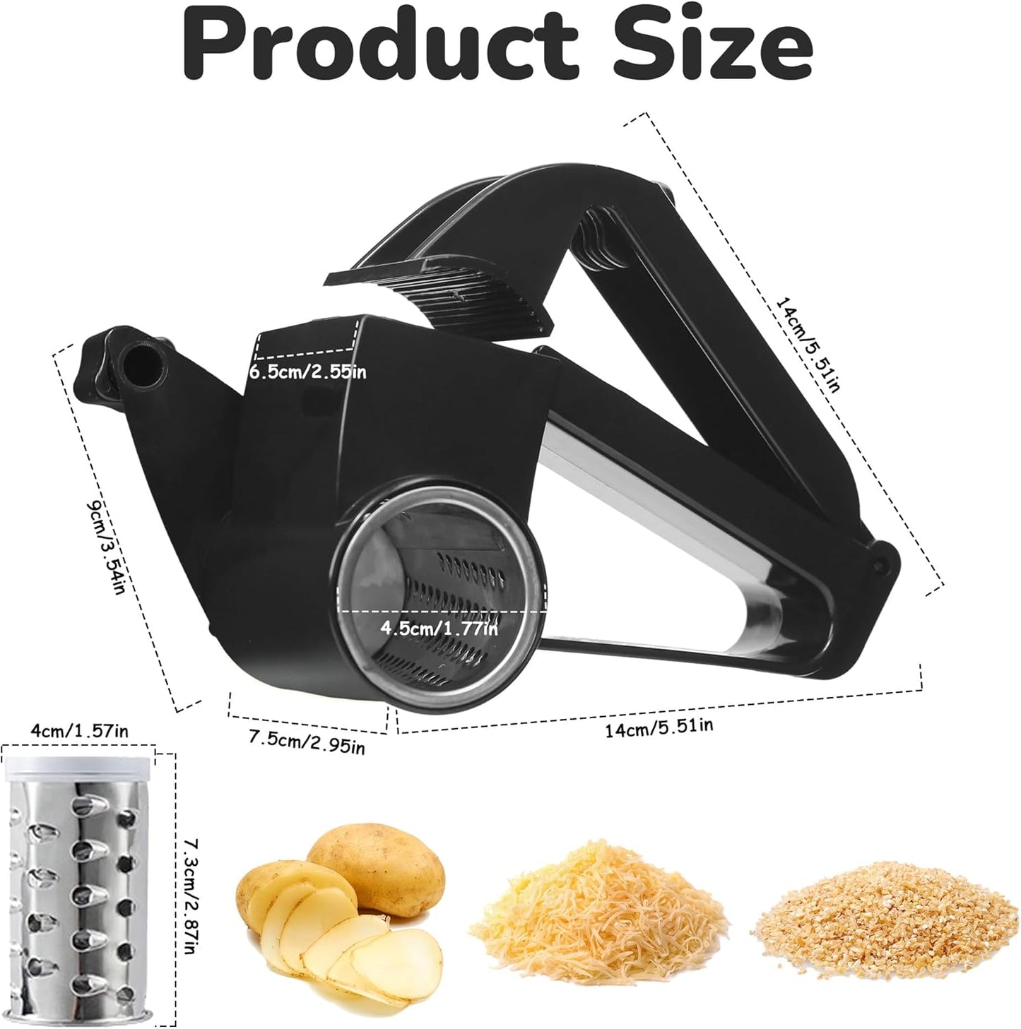 Rotary Cheese Grater – Stainless Steel Handheld Cheese Grinder for Hard Cheese, Chocolate & Nuts – Ergonomic Handle, Easy-to-Clean Drum, Durable Kitchen Tool for Home, Cooking & Baking
