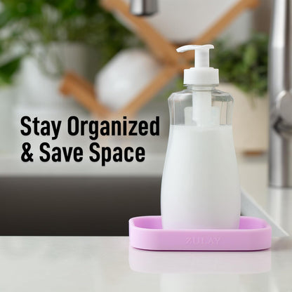 Zulay Kitchen (9x3.5in Sponge Holder for Kitchen Sink - Flexible Heavy-duty Multipurpose Sink Caddy - Counter Organizer for Kitchen, Bathroom, Makeup, Trinkets & More! (Grey)