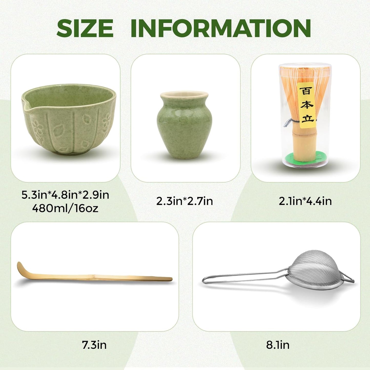 Matcha Whisk Set-5pcs, 16OZ Japanese Tea Set Includes Matcha Bowl with Spout, Bamboo Whisk with Ceramic Holder, Bamboo Scoop and Stainless Steel Sifter