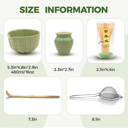 Matcha Whisk Set-5pcs, 16OZ Japanese Tea Set Includes Matcha Bowl with Spout, Bamboo Whisk with Ceramic Holder, Bamboo Scoop and Stainless Steel Sifter