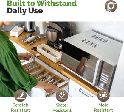 Pristine Bamboo Silverware Organizer - Small Extra-Deep Wooden Kitchen Drawer Organizer Divider for Spoons, Forks, Knives & Cutleries - 5 Slots
