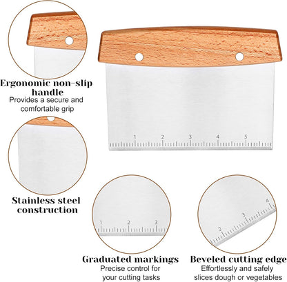 Dough Scraper, Stainless Steel Dough Scraper Cutter, Griddle Scrapers with Wooden Handle, Pizza Cutter for Flat Top Griddle, Bread and Pizza