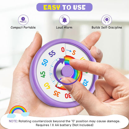 HIPPIH Visual Timer for Kids, 60 Minute Countdown Timers for Classroom Kitchen Office, Rainbow Disk Desk Timer Clock with Silent Operation, Pomodoro Timer Time Management Tools for Toddler ADHD Blue