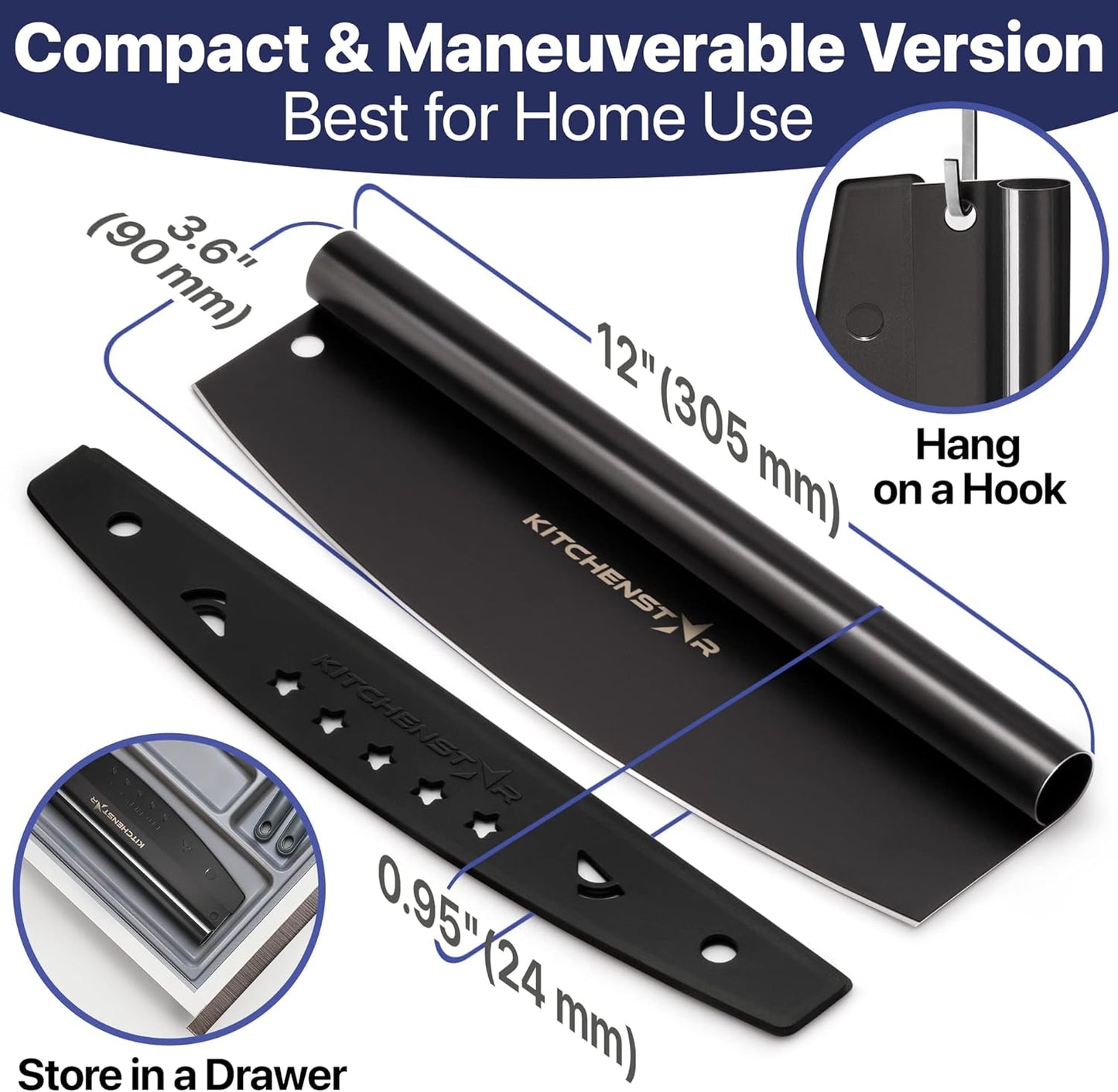 KitchenStar 14-Inch Pizza Cutter Rocker Blade - Sharp Stainless Steel Slicer Knife, Protective Cover, Dishwasher Safe, Large - Professional Pizza Oven Accessories