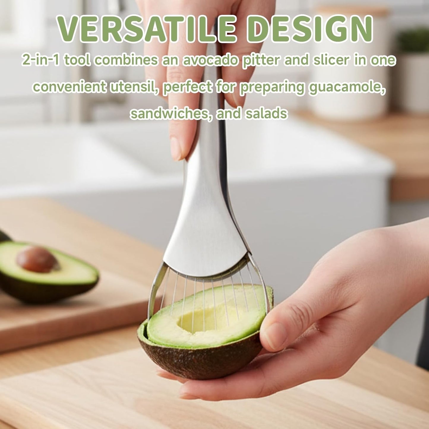 2-Piece Kitchen Gadget Set for Avocado Preparation, Avocado Slicer Tool, Avocado Cutter with Stainless Steel Blade, Ergonomic Handle Design for Easy Slicing and Pitting
