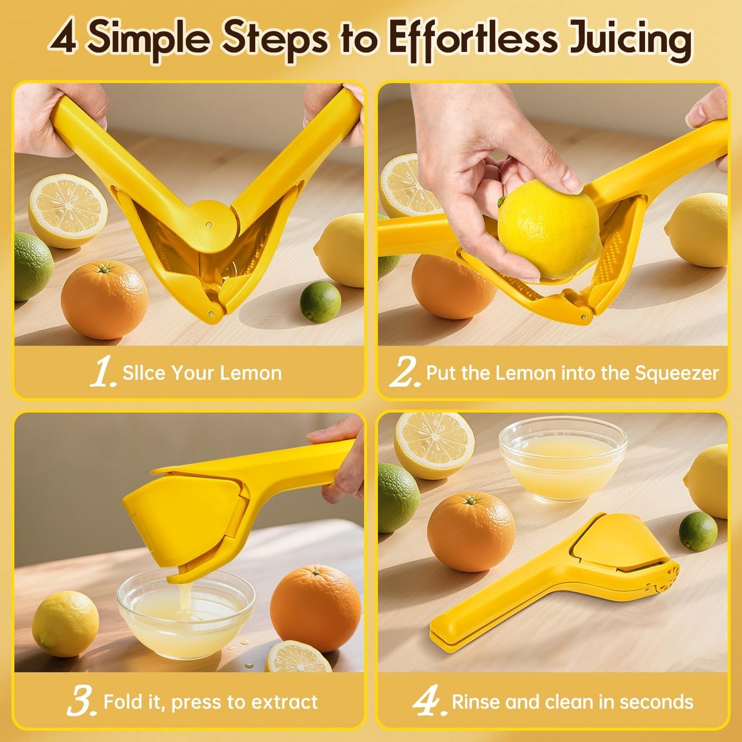 Manual Lemon Squeezer, Hand Lemon Squeezer, Durability and longevity, Easy to Use & Dishwasher Safe, Lemon Juicer, Citrus Juicer, Lemon Juicer Squeezer to Squeeze Lemons, Yellow, HomeyVenture