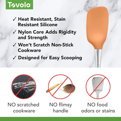 Tovolo Flex Core Silicone Spatula Spoonula Set of 2 for Non Stick Cast Iron Cooking & Baking, Dishwasher Safe Heat Resistant BPA Free Long Stainless Steel Handle Kitchen Utensil, Charcoal Gray