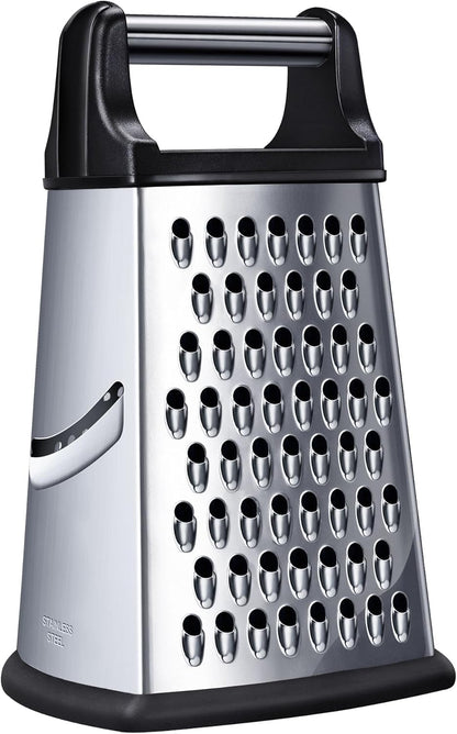 Kaishun Professional Cheese Grater, 4-Sided Stainless Steel Box Grater, Food Shredder for Cheese, Parmesan, Vegetable, Black