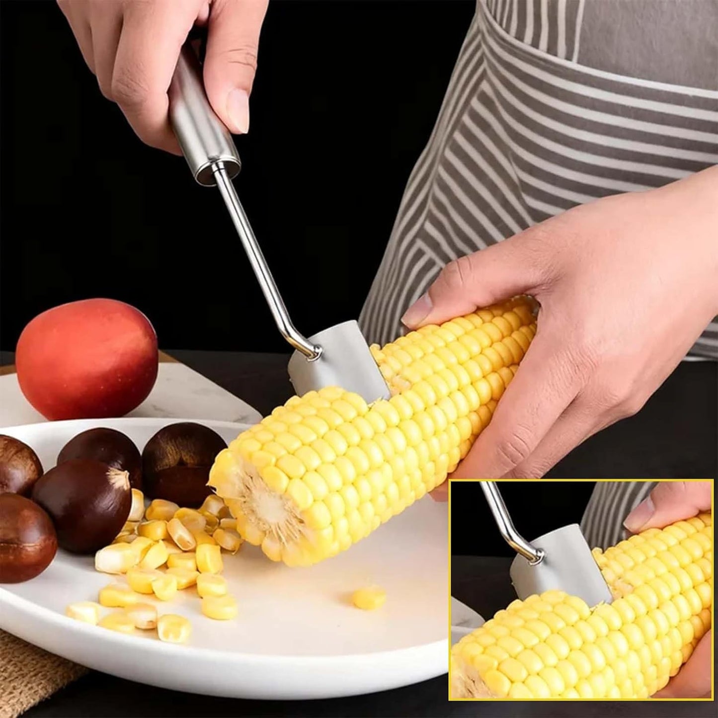 2025 NEW Long Handle Stainless Steel Corn Stripping Tool, Corn Stripping Tool, Stainless Steel Corn Cob Cutter, Corn Shucking Tool, Easy-to-Use Corn Cob Stripper, Efficient Corn Peeler, Set of 2