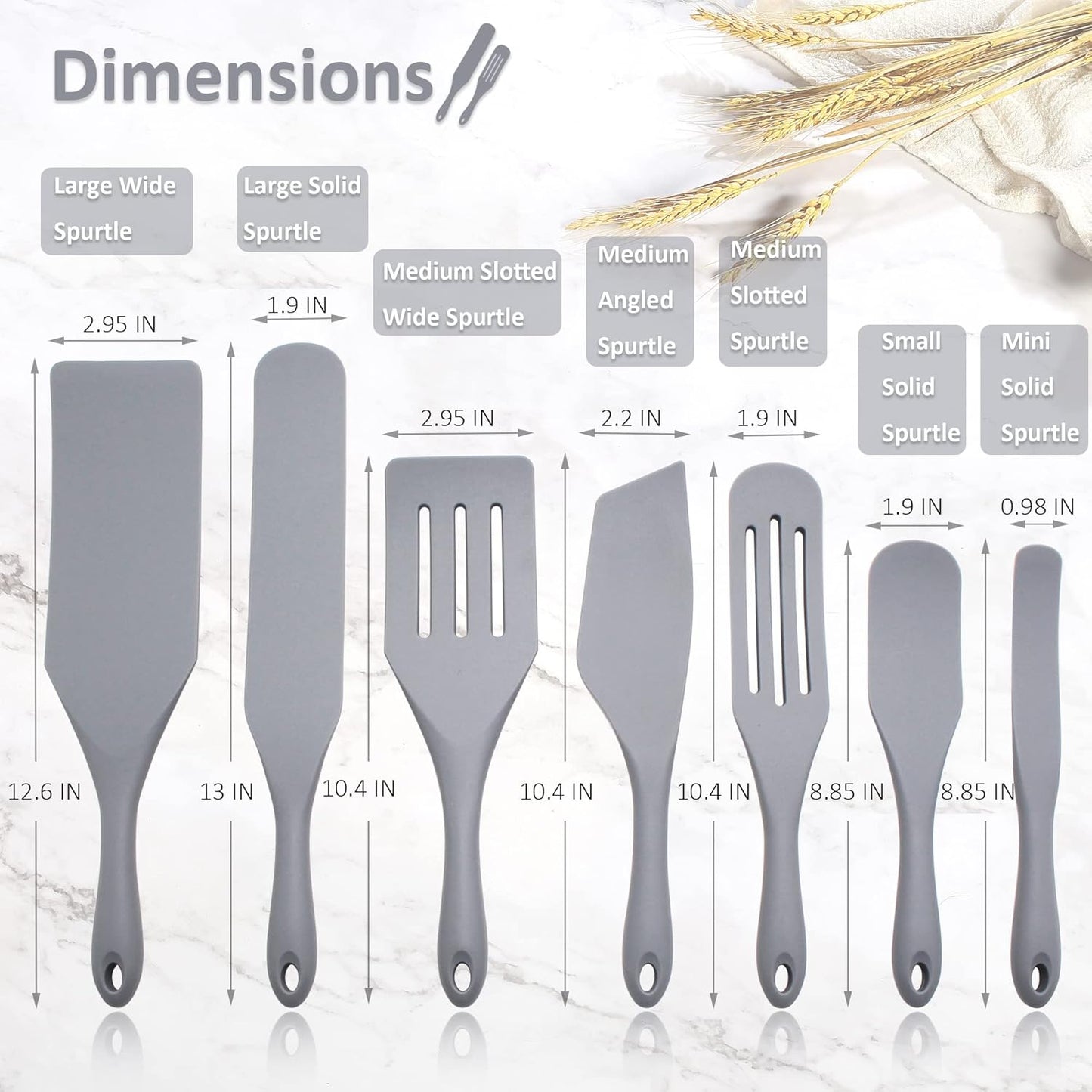 Tongjude Silicone Spurtle Set, Silicone Spatula Set, Heat Resistant Cooking Utensil for Nonstick Cookware, Serving，Baking, Whisking, Smashing, Scooping, Spreading, 8 Piece