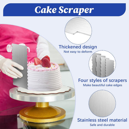 2 Pcs Stainless Steel Cake Scraper, 8.6-inch Double Sided Patterned Edge Stripe Edge Smoother Scraper, Cake Decorating Comb Metal Cake Scraper for Butter Mousse Cream Decoration