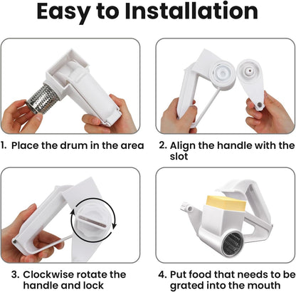 Cheese Grater with Handle, Rotary Cheese Grater,Vegetable, Chocolate, Hard Cheese & Nut Grater,White
