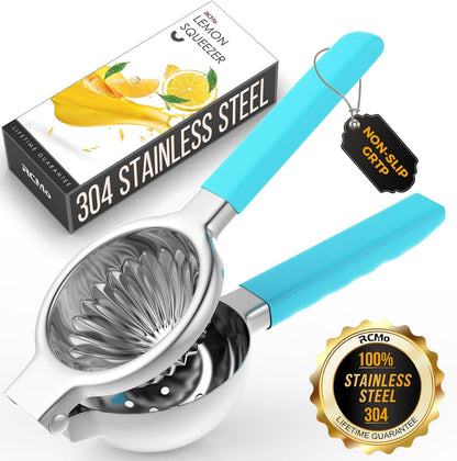 Stainless Steel Lemon Squeezer - Metal Citrus Juicer - Lime Lemon and Fruit Juicer with Silicone Handles - Large Manual Citrus Press Juicer - Hand Held Squeezer - Ergonomic Design with Solid