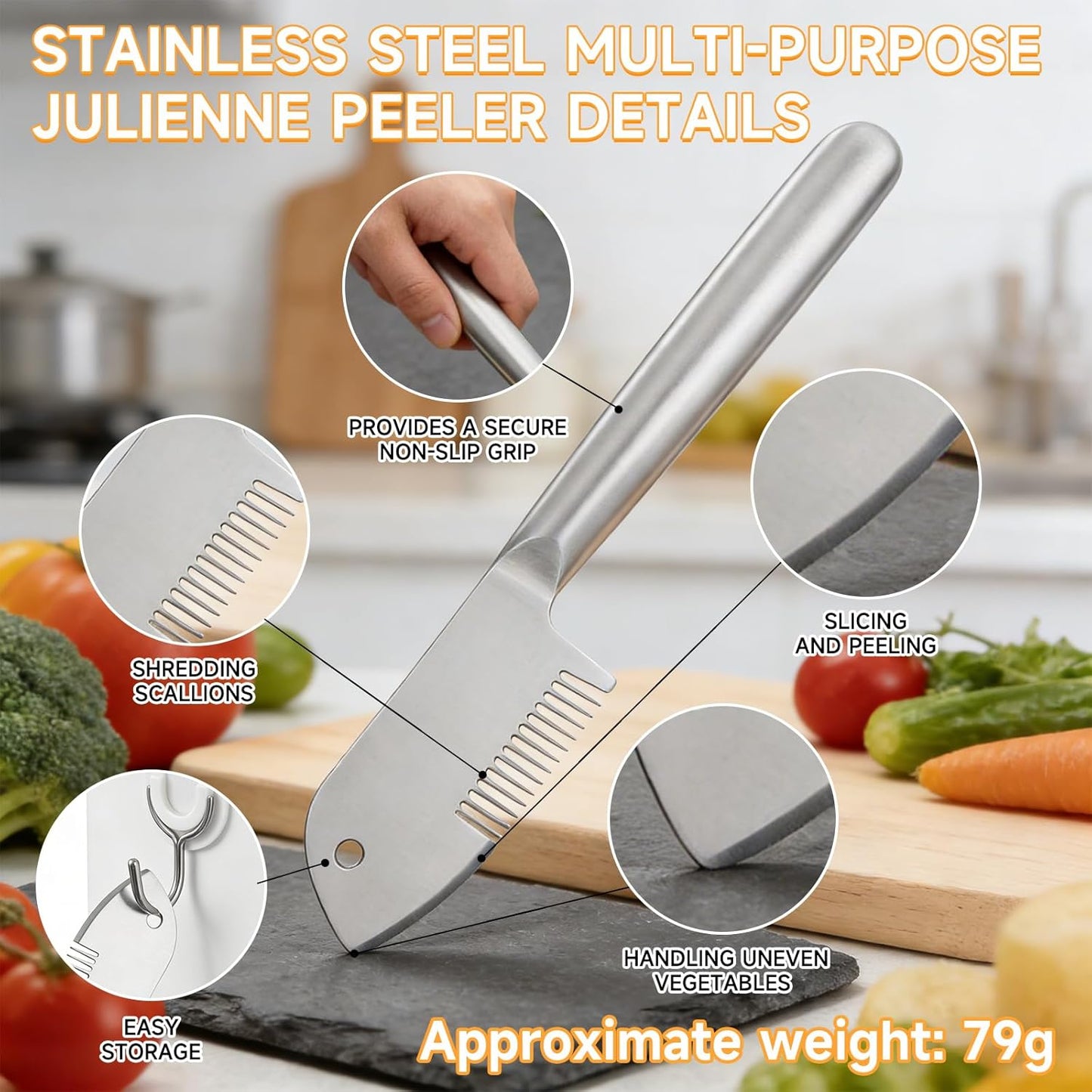2 Pcs Stainless Steel Multi-Purpose Julienne Peeler, 2-in-1 Green Onion Cutter&Vegetable Slicer, Precision Julienne Blade for Scallion Shredder, Ergonomic Kitchen Shredder Tool with Hanging Hole