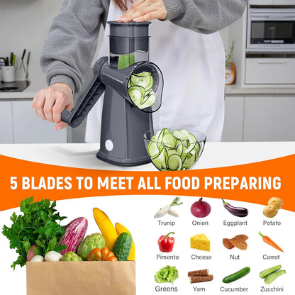 SpaceHacks Rotary Cheese Grater Hand Crank, with 5 Blades for Chopper Shredder Spiralizer Slicer for Vegetable Cheese Fruit, Food Chopper for Kitchen with Blades Storage Box & Suction Base (Black)