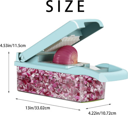 Ourokhome Vegetable Chopper Onion Cutter, 14 in 1 Professional Mandolin Slicer for Kitchen, Multifunctional Food Chopper for Potato, Tomato, Veggie with Strainer Basket, 10 Blades, Gray