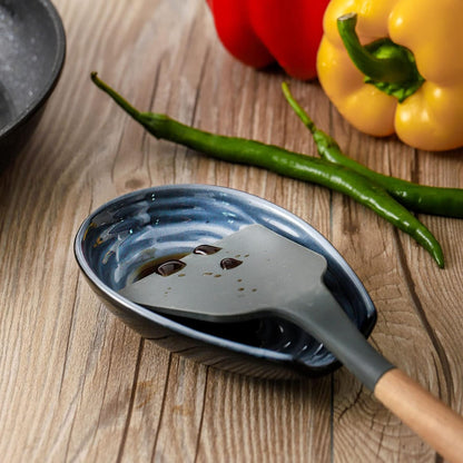 Hasense Spoon Rest for Stove Top - Blue Swirl Pattern Spoon Holder for Stove, Heat-Resistant Spoon Rest for Kitchen Counter, Ceramic Cooking Utensil Rest Ladle Holder for Spatula or Tong, 5.7 Inch