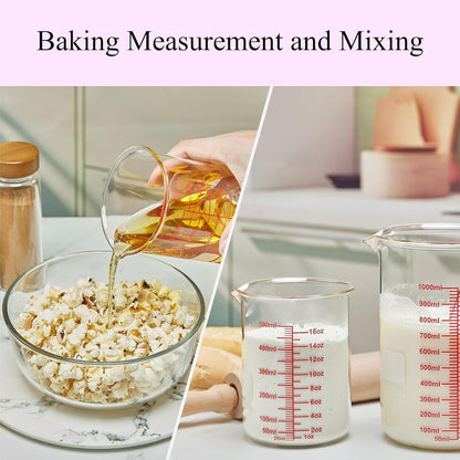 Ackers Mini Glass Measuring Beaker Set, Borosilicate, 2oz 4oz 8oz Measuring Cups