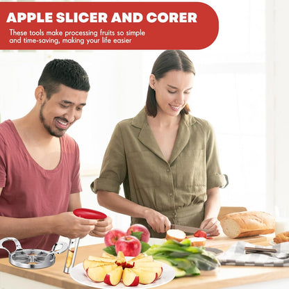 Lasnten Set of 2 Apple Slicer and Corer Set Stainless Apple Corer Apple Core Remover with Non Slip Handles Apple Cutter Apple Slicer 12 Slices for Kitchen Tomato Pear Peach Cutting