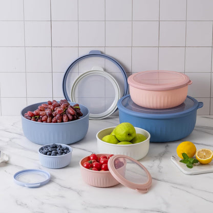 COOK WITH COLOR Prep Bowls with Lids- Wide and Deep Nesting Plastic Small Mixing Bowl Set with Lids, 8 Piece Set - Wide Bowls, Blue