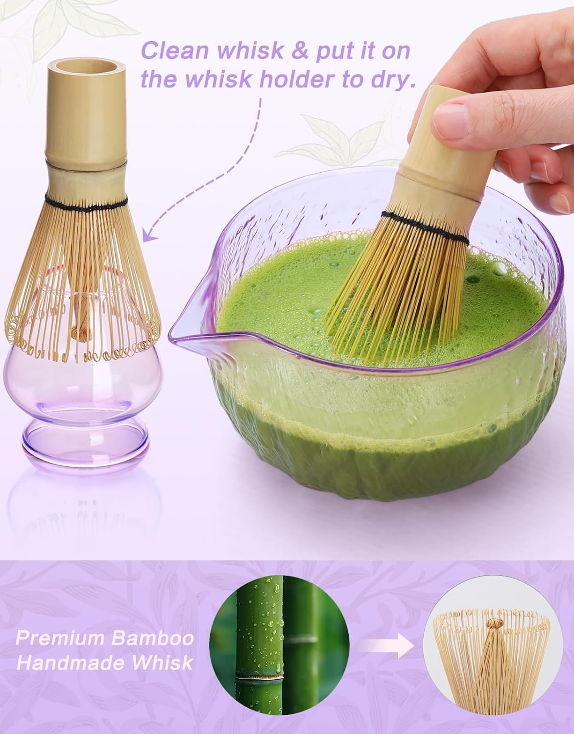 Matcha Whisk Set, 7 Pcs, Matcha Kit Includes Matcha Bowl, Matcha Whisk and Holder, Bamboo Scoop, Spoon, Sifter and Tea Towel, Matcha Set, Gift for Matcha Lovers & Beginners (Pink)