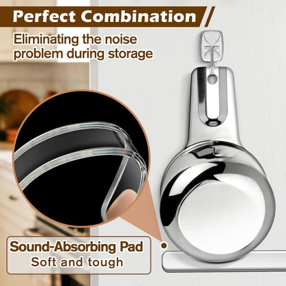 Measuring Cup and Spoon Organizer Set, Kitchen Measurement Conversion Chart with 16 Clear Small Hooks and Anti-Collision Pads for Hanging Measuring Cup and Spoon