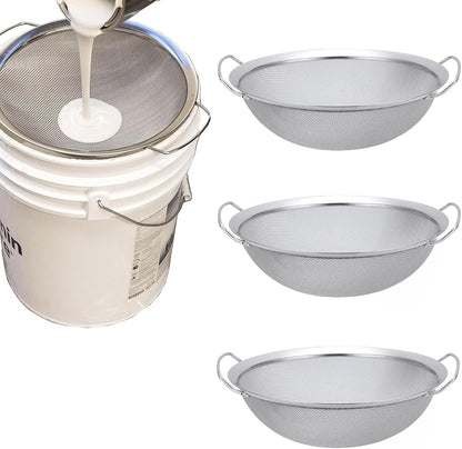 Stainless Steel 60-Mesh Fine Mesh Strainer, Double-Ear Filter Paint, 50-Gallon Paint Sieve, Suitable for Various Liquids, Honey, Small Particle Filter Sifter Strainer (3 of Pack)